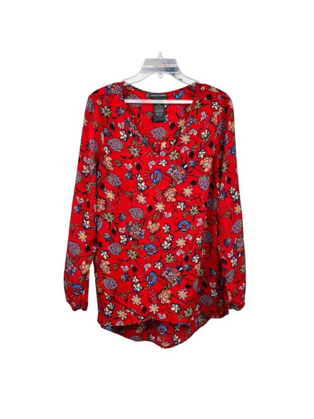 Chelsea & Theodore Womens Floral Blouse Long Sleeve Red/Multi Size Medium